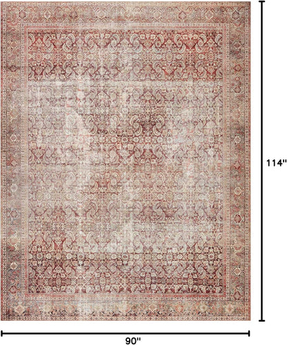 Loloi Layla Collection LAY-11 Cinnamon/Sage 7'-6" x 9'-6" .13" Thick Area Rug, Soft, Durable, Vintage Inspired, Distressed, Low Pile, Non-Shedding, Easy Clean, Printed, Living Room Rug