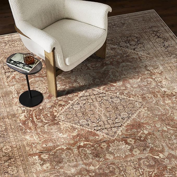 vivorug 3x5 Rug, Small Area Rug for Living Room, Bedroom, Kitchen, Machine Washable Non-Slip Throw Rug, Vintage Carpet for Entryway Nursery Coffee Table - Durable (Earth Tone)