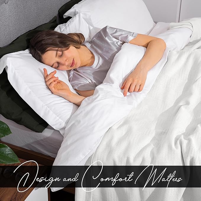 Avalon Bedding 100% Cotton Blankets Queen Size Thermal Blanket (90"x90") - Perfect Cotton Blanket Queen Size for Layering Bed in Any Season - Cotton Blankets for Bed (White)
