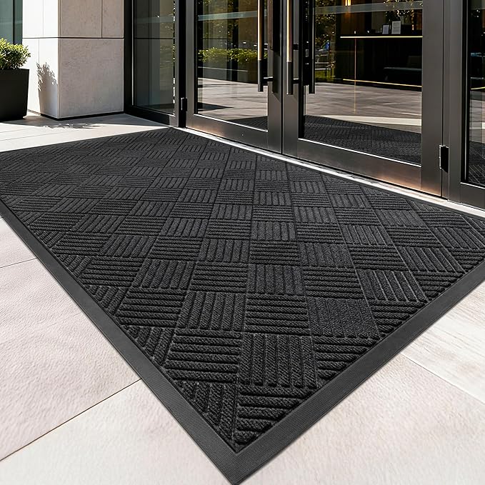 Front Door Mat, Heavy Duty Indoor Outdoor Doormat, 72" x 36" Low Profile Outdoor Mats for Home Entrance, Stain and Fade Resistant Welcome Mat Ideal for High Traffic Area, Diamond Black