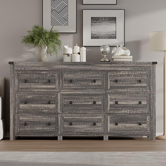 9-Drawer Dresser, Modern Wooden Storage Chest of Drawers, Dresser TV Stand, Wood Drawer Organizer with Metal Handles for Bedroom, Living Room, Hallway