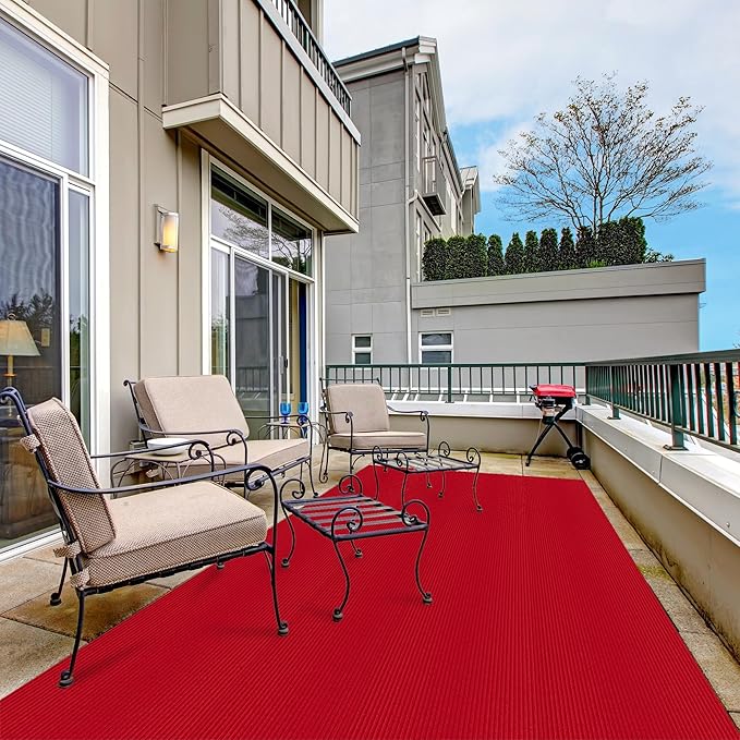 Ottomanson 3'11" x 31' Hallway Runner with Scraper Pile - Extra Durable Non-Slip Rug Mat for Indoor & Outdoor Use - Ideal for Kitchen, Entryway & Garage - High-Traffic Carpet, Red