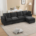 116'' 4-Seater Modular Sectional Cloud Sofa with Ottoman, Convertible L-Shaped Couch for Living Room, Modern Deep Seat Modular Sofa, Chenille Dark Grey
