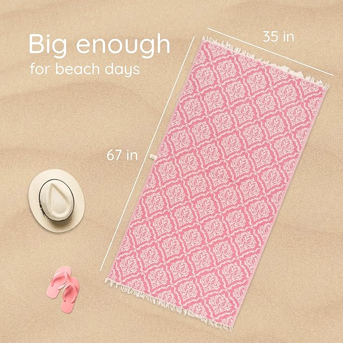 Turkish Beach Towel (35”x67”) – 100% Cotton, Quick Dry, Lightweight, Soft Oversized Beach Towel for Travel & Pool – Renaissance Fuchsia Color