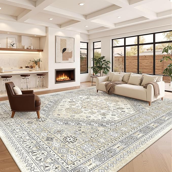 zesthome 10x14 Area Rugs,Stain Resistant Washable Rug,Ultra-Thin Rugs for Living Room,Bedroom,Non-Slip Backing Home Decor Large Area Rug (Beige,10'x14')