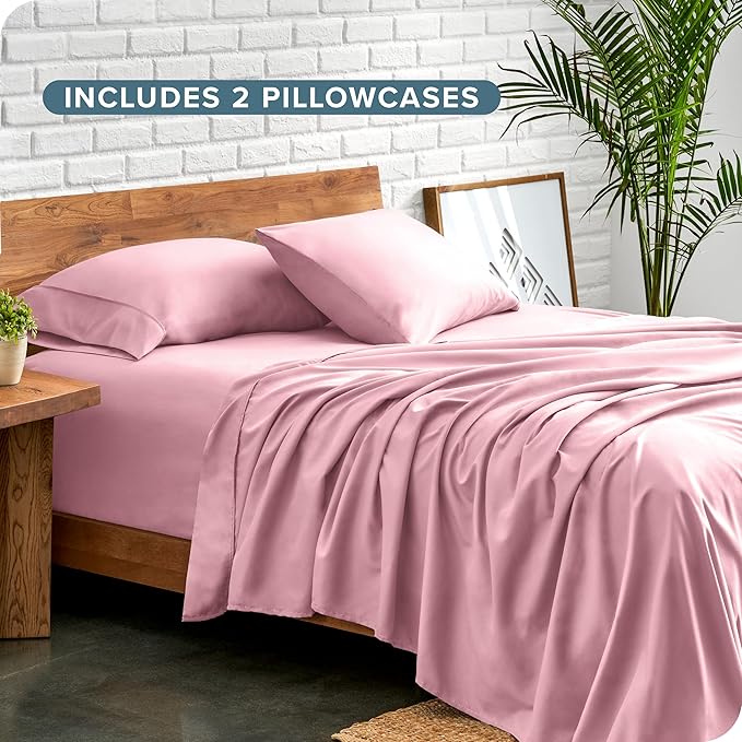 Bare Home Hotel Luxury Twin Sheet Set, Extra Soft - 4 Piece Set - Deep Pockets - Easy Fit - Cooling & Breathable - Wrinkle, Fade, Stain Resistant - Includes 2 Pillowcases (Twin, Light Pink)