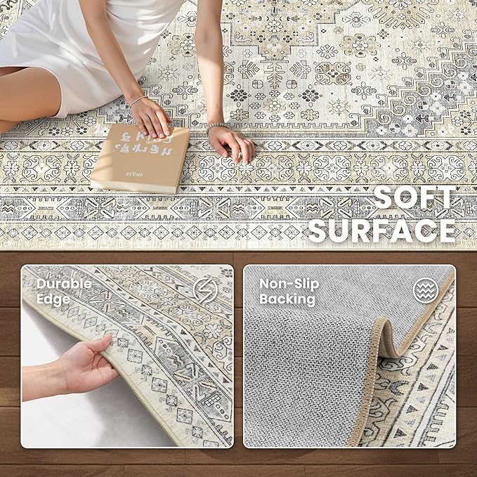 zesthome 10x12 Area Rugs,Stain Resistant Washable Rug,Ultra-Thin Rugs for Living Room,Bedroom,Non-Slip Backing Home Decor Large Area Rug (Beige,10'x12')