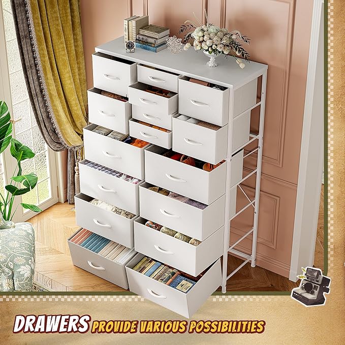 57“H Dresser for Bedroom with Multiple Drawers,Dressers & Chests of Drawers for Bedroom,Large White Dresser, Sturdy Metal Frame & Wood Top,Entryway, Hallway