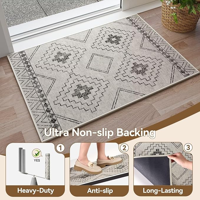 Indoor Door Mat 20"x31",Beige Door Mats Indoor Entrance Dirt Resistant & Absorbent, Non-Slip Rubber Backing Front Door Mats,Washable Low-Profile Doormat for Entryway, Inside Home Entrance