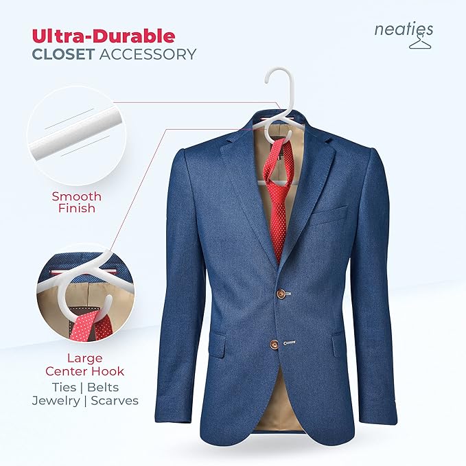 Neaties Heavy Duty Clothes Hangers 6 Pack – Made in The USA – 8lb Capacity Plastic Hangers for Adult Clothing – Durable for Pants, Coats, Jackets, or Jeans – White & Pink