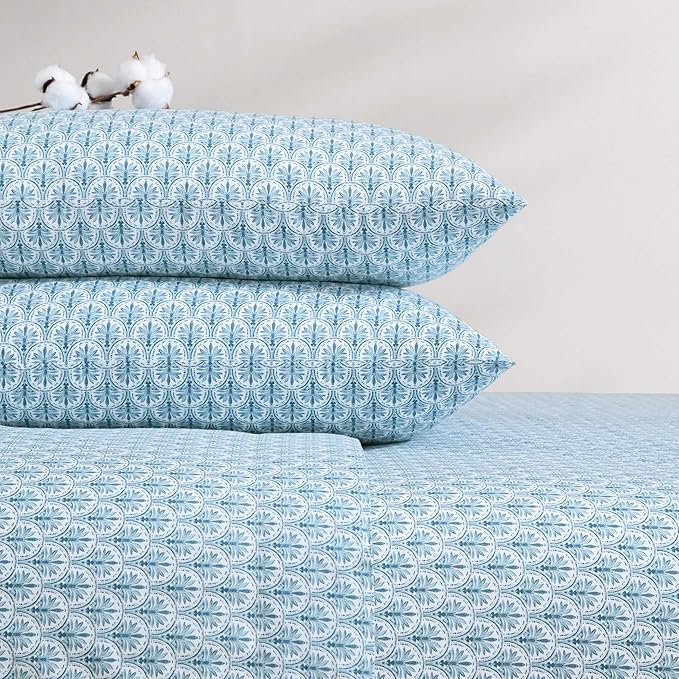 Tommy Bahama - King Sheet Set, Super Soft Cotton Percale Bedding with Matching Shams, Tropical Bedding Set, Oeko-Tex Certified (Coastal Batik Blue, King)