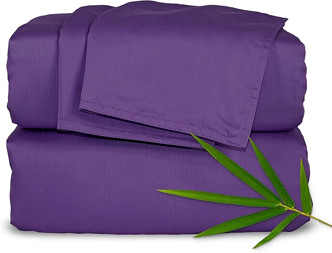 Pure Bamboo Twin Sheets, Genuine 100% Organic Viscose Derived from Bamboo Bed Sheet Set, Luxuriously Soft & Cooling, Double Stitching, 2 Year Quality Promise (Twin, Purple)