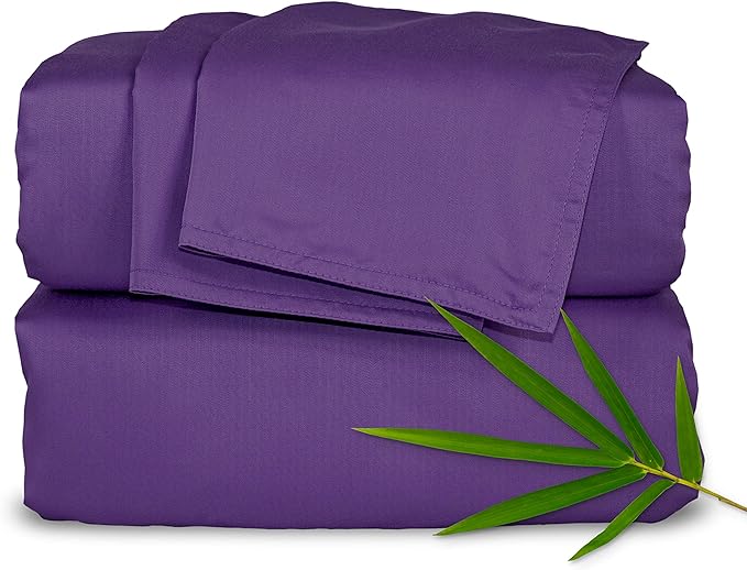 Pure Bamboo Full Sheets, Genuine 100% Organic Viscose Derived from Bamboo Bed Sheet Set, Luxuriously Soft & Cooling, Double Stitching, 2 Year Quality Promise (Full, Purple)