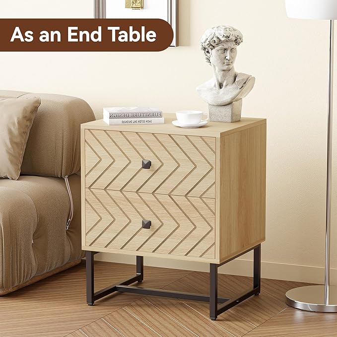 Modern Nightstand Set of 2,Morden Night Stand with 2 Drawers,End Tables with Storage,Bedside Tables for Bedroom,Oak