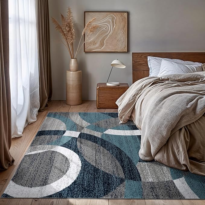 Rugshop Contemporary Abstract Circles Perfect for high Traffic Areas of Your Living Room,Bedroom,Home Office,Kitchen Area Rug 6'6" x 9' Blue
