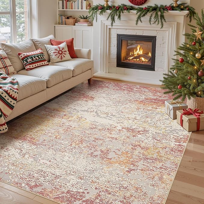 Area Rug Living Room Rugs - 8x10 Washable Large Soft Indoor Neutral Modern Abstract Low Pile Rug Carpet for Bedroom Dining Room Farmhouse Home Office - Colorful