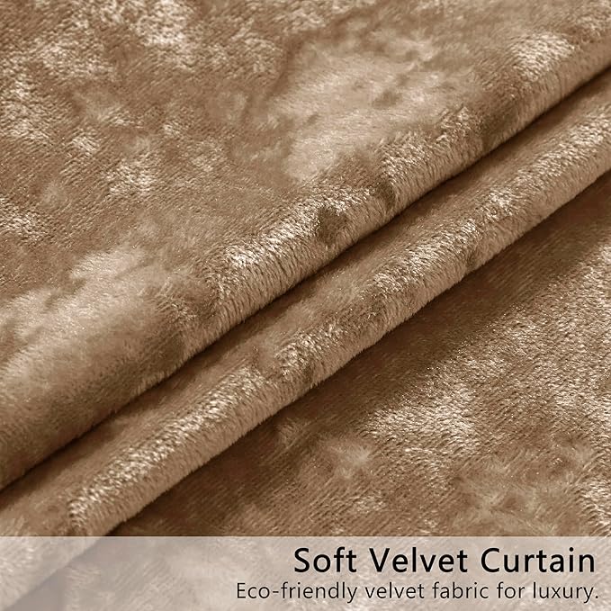 SMILETIME Amber Beige Crushed Velvet Curtains 52x96inch Rod Pocket Luxurious Thermal Insulated Soundproof Drapes Soft and Durable Light-Filtering Window Treatments for Living Room Bedroom, 2 Panels
