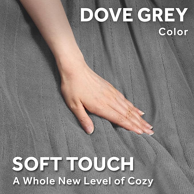 Sunbeam Electric Royal Luxe Microplush Heated Blanket, 12 Heat Settings, 12-Hour Auto Shut-Off, Fast Heating, Warm & Cozy, Machine Washable, Dove Gray Color, Full (84" x 72")