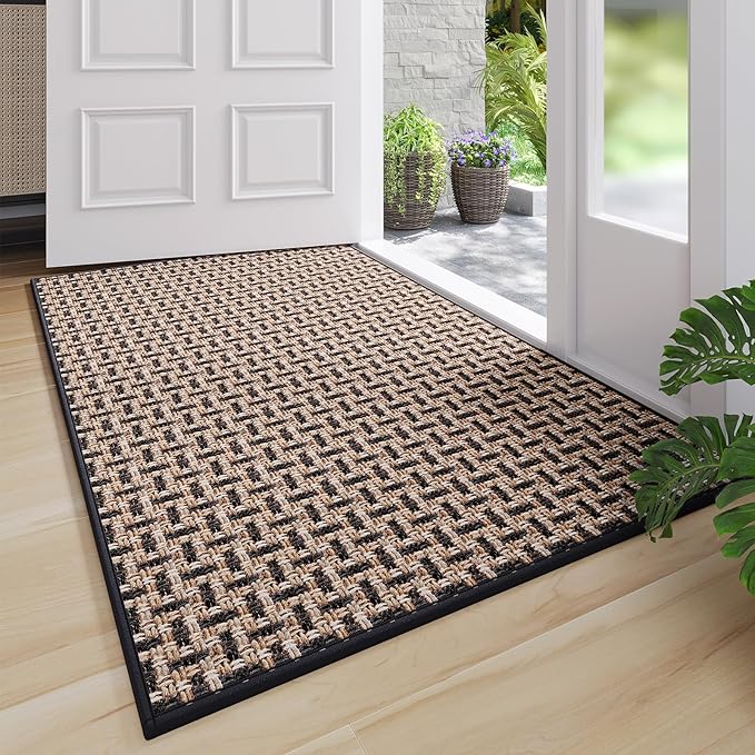 Indoor Door Mat Dirt 36x60 Resistant and Absorbent, Non-Slip Rubber Backing Floor Mats, Easy Clean Low-Profile Doormat for Entryway, Front Door, Inside Entrance Black