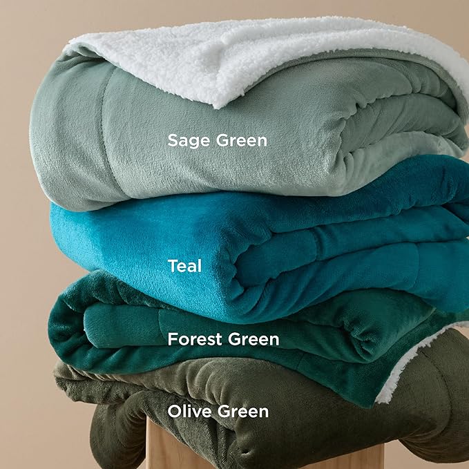 Bedsure GentleSoft Sherpa Fleece Throw Blanket Twin Size for Couch - Thick and Warm Throw for Women and Men, Soft Fuzzy Plush Twin Christmas Blanket for Winter, Forest Green, 60x80 Inches