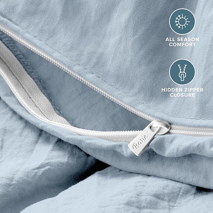 Bare Home Microfiber Duvet Cover Set - Ultra Soft Washed Microfiber - Twin/Twin Extra Long - Linen-Like Look - Easy Care - Breathable Fabric - Our Softest Duvet Cover Set (Twin/Twin XL, Dusty Blue)