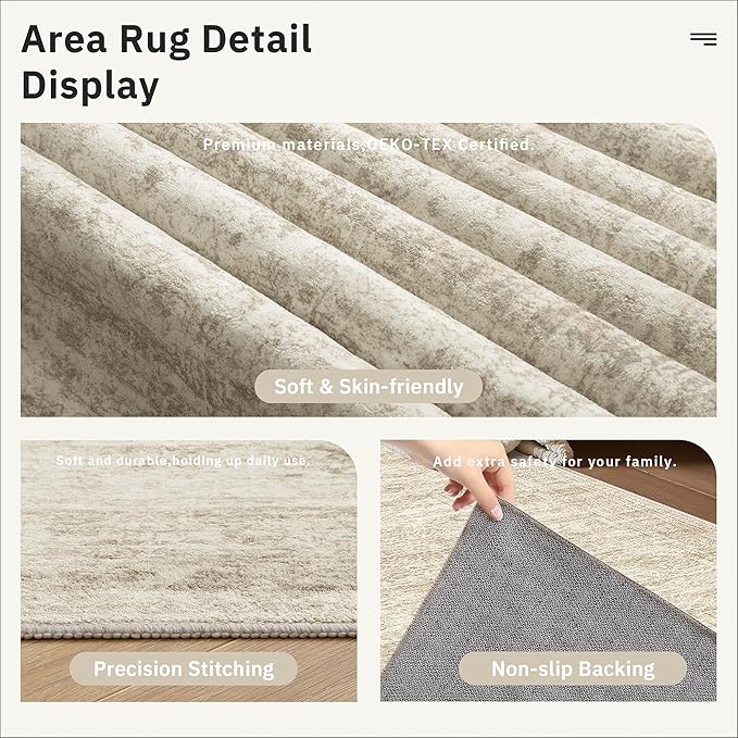 Runner Rug 2'6" x 12' Washable Non-Slip Runner Rugs for Kitchen Bathroom Laundry Room Vintage Ultra Thin Runners for Hallway Entryway Beige