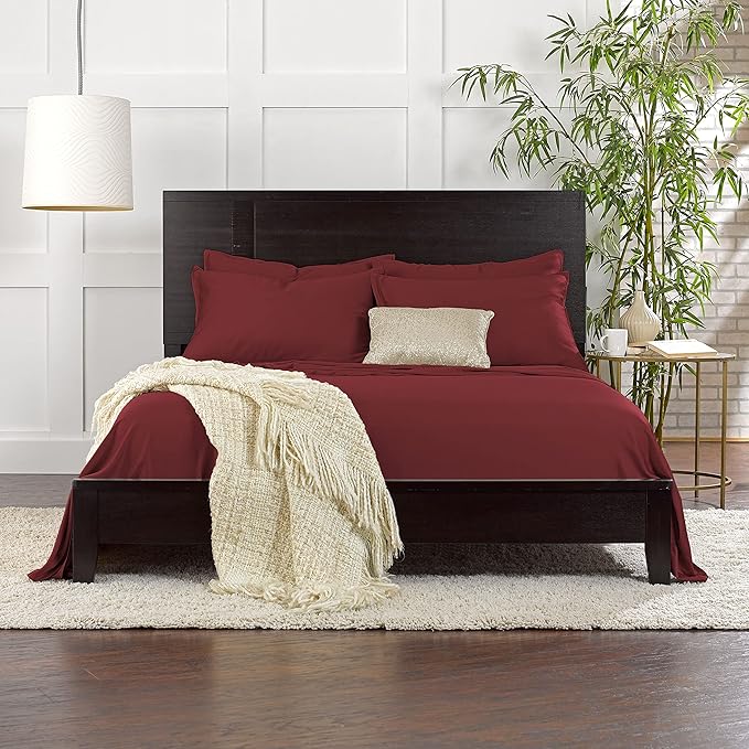 Pure Bamboo King Sheets, Genuine 100% Organic Viscose Derived from Bamboo Bed Sheet Set, Luxuriously Soft & Cooling, Double Stitching, 2 Year Quality Promise (King, Merlot)