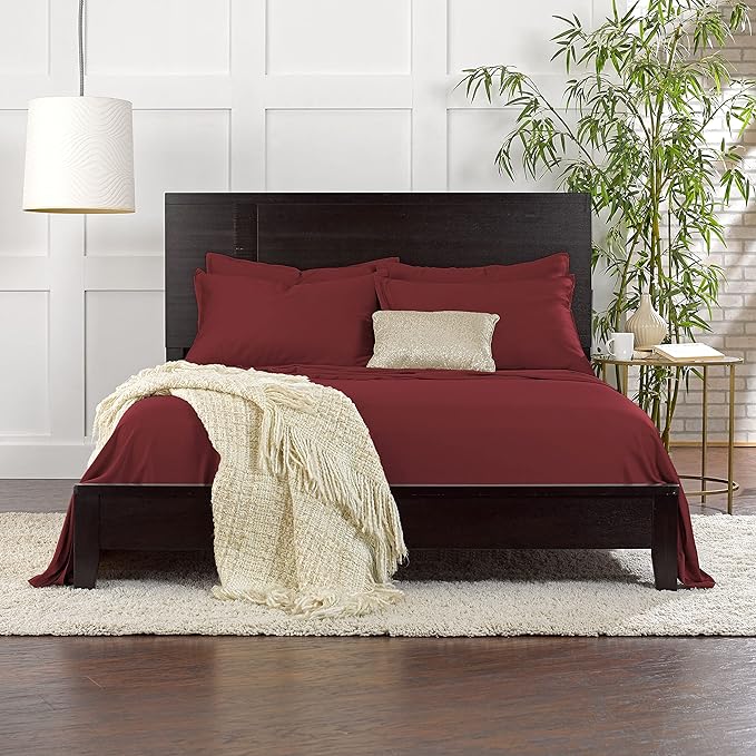 Pure Bamboo California King Sheets, Genuine 100% Organic Viscose Derived from Bamboo Bed Sheet Set, Soft & Cooling, Double Stitching, 2 Year Quality Promise (California King, Merlot)