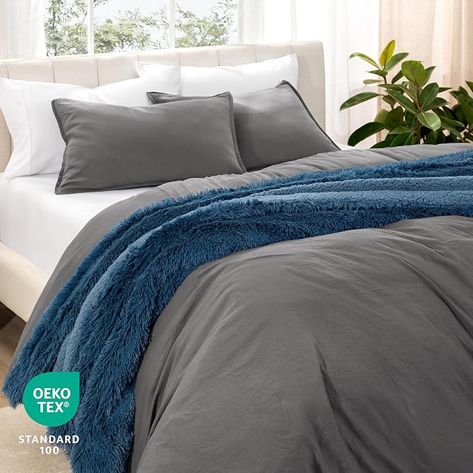 Bare Home Microfiber Duvet Cover Set - Ultra Soft Washed Microfiber - King/California King - Linen-Like Look - Easy Care - Breathable Fabric - Our Softest Duvet Cover Set (King/Cal King, Grey)