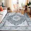 Area Rugs 5'x7' Washable Non-Slip, Floral Vintage Distress Print Pattern Medallion Carpet for Living Room Bedroom Dining Room, Light Gray Grey White