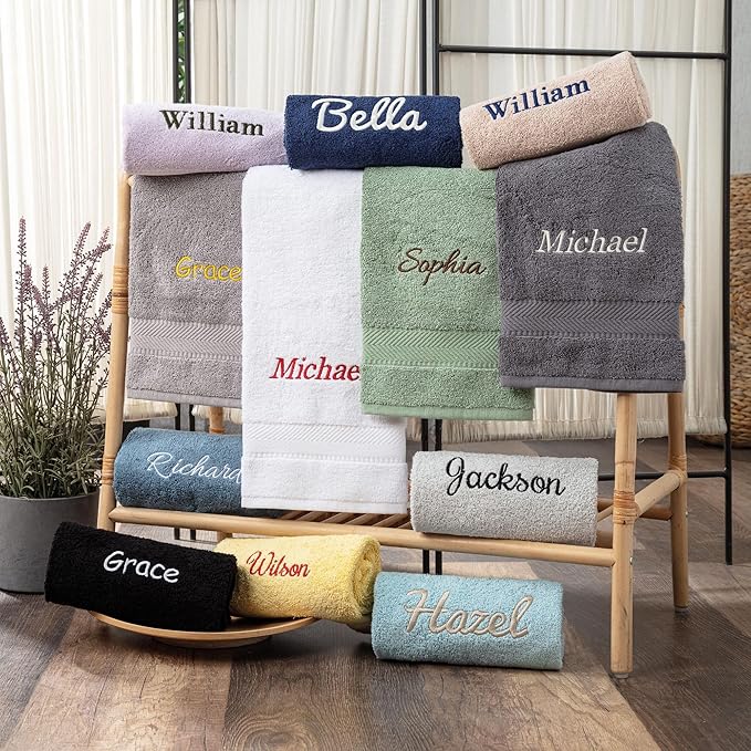 Personalized Towels - Customized Turkish Cotton Towel Set, Monogrammed Towels with Initials, Name & Embroidery, Idea (Beige, Bath Sheet (Oversized 40"x80"))