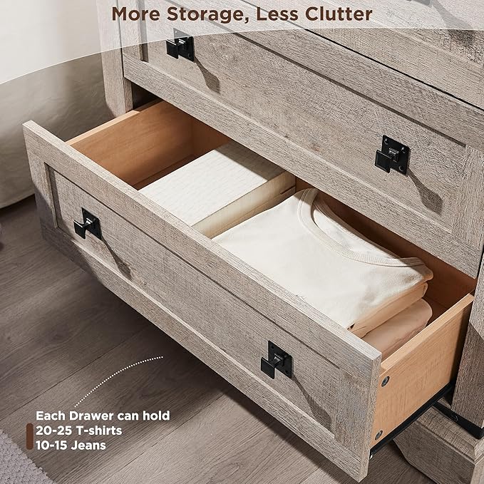 T4TREAM Farmhouse 3 Drawers Dresser for Bedroom, Rustic Wood Double Dresser TV Stand, Wide Storage Dressers Organizer for Living Room, Hallway, Light Rustic Oak