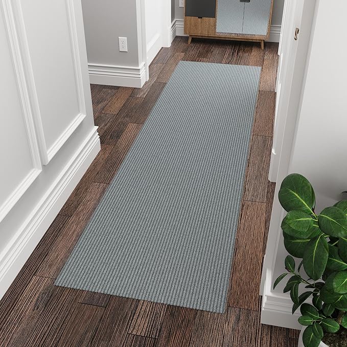 Ottomanson 2'7" x 8' Hallway Runner with Scraper Pile Extra Durable Non-Slip Rug Mat for Indoor & Outdoor Use - Ideal for Kitchen, Entryway, Patio & Garage - High-Traffic Carpet, Gray