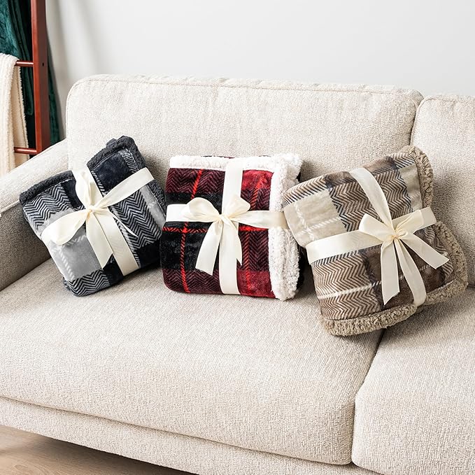 PAVILIA Premium Sherpa Twin Size Blanket | Plaid Design Flannel Fleece Twin Bed Blanket | Plush, Soft, Cozy, Warm, Lightweight Microfiber, Reversible, All Season Use (Plaid Charcoal , 60 x 80 Inches)
