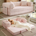 Boneless Couch Folding Couches for Living Room Sofa, Futon Sofa Bed with Sleeper Sofa, Futon Couch with Fixed-Shape Oversized Corduroy Upholstered (Pink, 81 Inches)