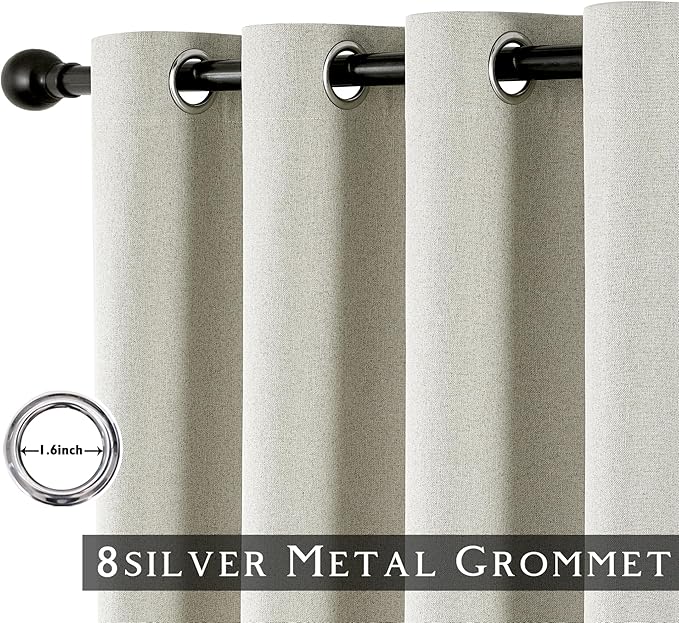 ChrisDowa 100% Blackout Greyish Beige Solid Curtains 54 Inches Long 2 Panels for Bedroom Living Room,Farmhouse Room Darkening Thermal Insulated Soundproof Grommet Top Window Treatment Drapes,52x54