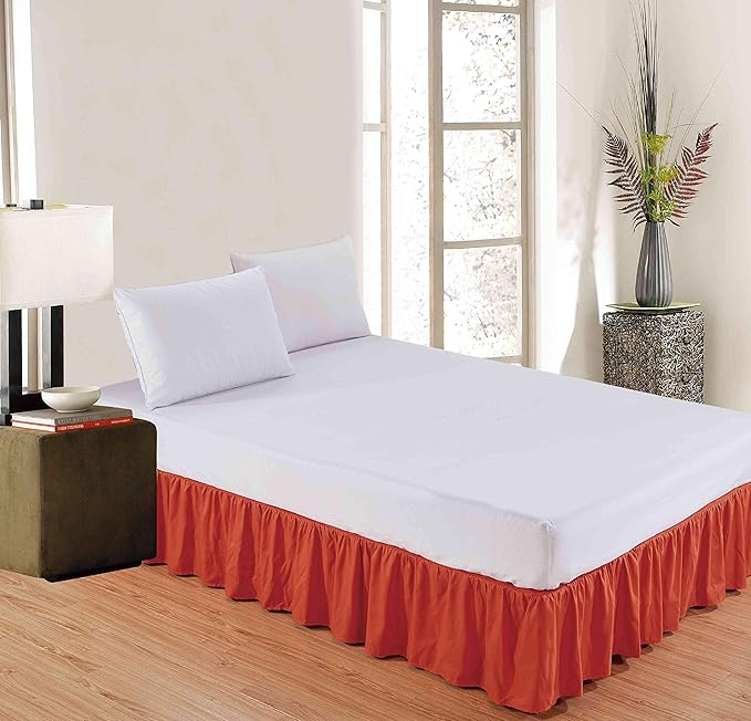 Sheets & Beyond Wrap Around Solid Microfiber Luxury Hotel Quality Fabric Bedroom Gathered Ruffled Bedding Bed Skirt 14 Inch Drop (Full, Orange)