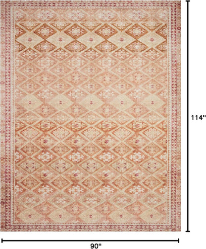 Loloi Layla Collection LAY-16 Natural/Spice 7'-6" x 9'-6" .13" Thick Area Rug, Soft, Durable, Vintage Inspired, Distressed, Low Pile, Non-Shedding, Easy Clean, Printed, Living Room Rug