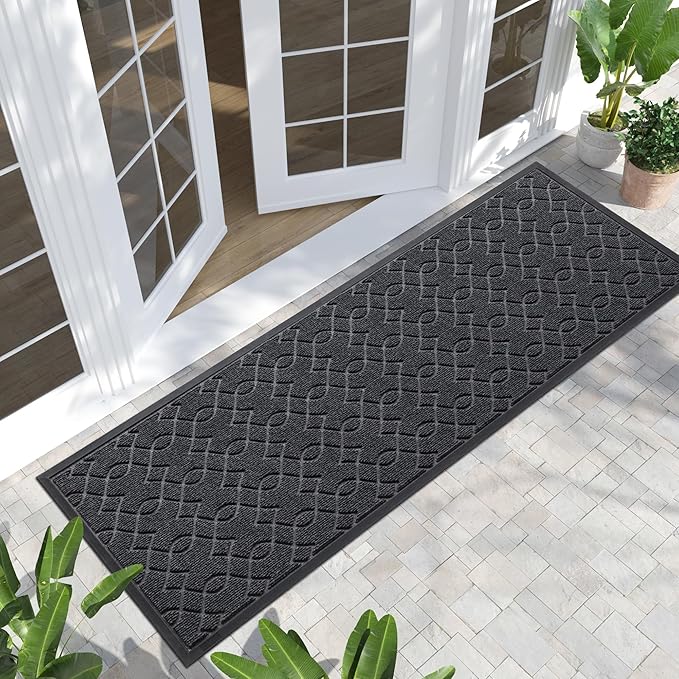 Yimobra Outdoor Runner Rug 72x24, All-Season Waterproof Doormat Outdoor Entrance, Heavy Duty Non-Slip Outside Commercial Grade Door Mat, Easy Clean, Black Gray