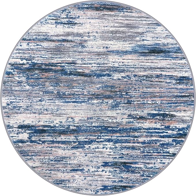 3' Washable Round Rug for Entryway, Navy Blue Gray Neutral Multi Soft Non-Slip Area Rugs Modern Abstract Low-Pile Carpet, Neutral Vintage Circle Rugs for Living Room Dining Bedroom Foyer