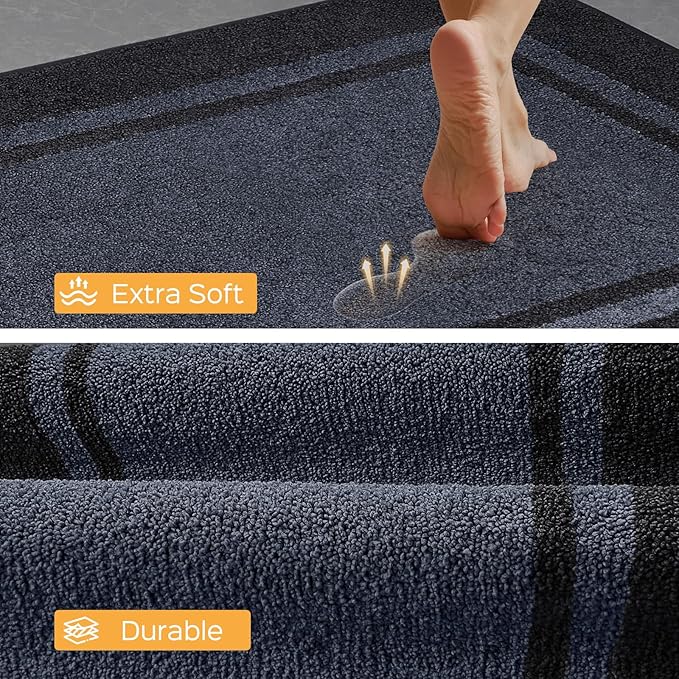 Kitchen Rugs 24" x 70", Non-Slip Machine Washable Kitchen Runner Rugs Floor Mats, Absorbent Comfort Standing Mats for Kitchen, Sink, Laundry and Hallway, Rolled Packaging, Bluish Grey & Charcoal