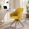 Zouron Mid Century Modern Swivel Accent Chair, Vanity Chair with Wooden Legs, Upholstered Arm Chair No Wheels, Accent Side Chair for Small Space Home Office Living Room Bedroom, Citrine