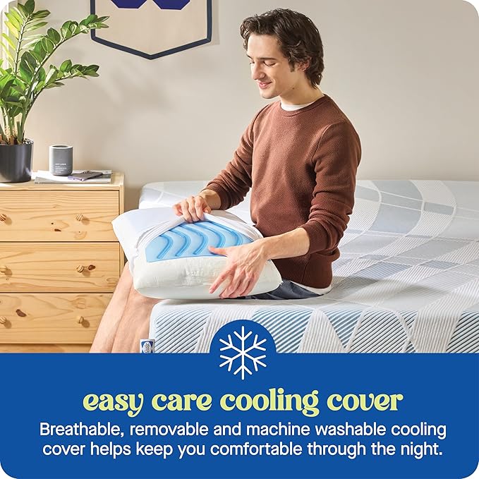SEALY Dreamlife Standard Size Memory Foam Cooling Pillow with SealyChill Cooling Gel, Removable Machine-Washable Cover, Designed and Built in The USA