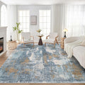 Area Rug Living Room Rugs - 9x12 Washable Large Soft Indoor Neutral Modern Abstract Low Pile Rug Carpet for Bedroom Dining Room Farmhouse Home Office - Blue Brown