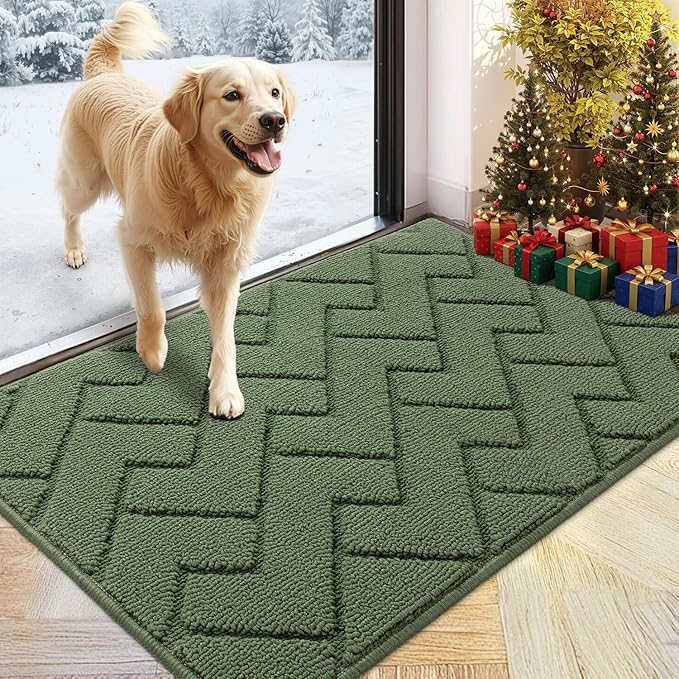 hicorfe Indoor Doormat,Front Back Door Mat Rubber Backing Non Slip Door Mats 24"x35" Absorbent Resist Dirt Entrance Doormat Inside Floor Mats for Entryway Washable Low-Profile(Green)