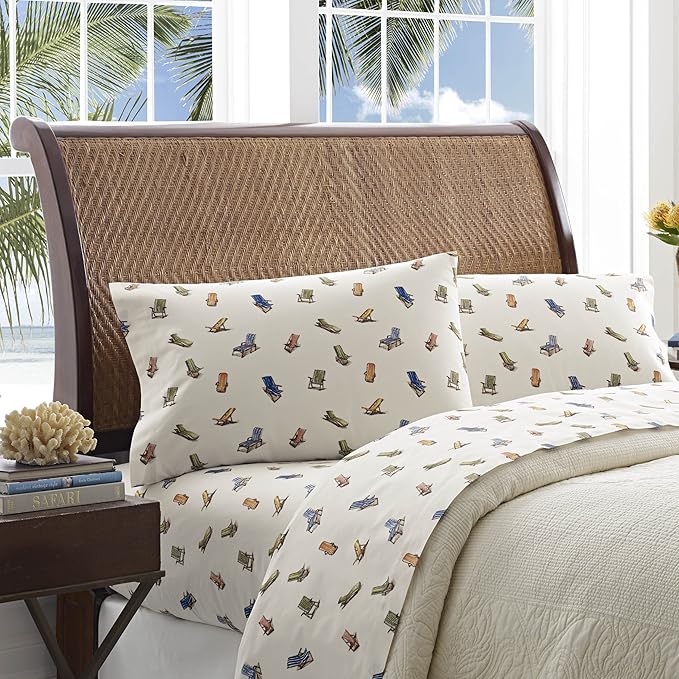 Tommy Bahama - King Size Sheets Set, Crisp & Tailored Cooling Sheets with a Smooth Cotton Percale Lightweight Feel - Bed Sheets with Matching Pillowcases & Fitted Sheet (Beach Chairs Multi)