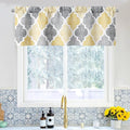 Beauoop Blackout Window Valances Curtains Geometric Quatrefoil Trellis Printed Room Darkening Thermal Insulated Rod Pocket Short Valance Curtains Cafe Bathroom, Yellow/Gray, 50" W x 18" L, 1 Panel