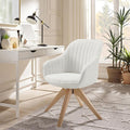 Zouron Accent Chair with Wooden Legs, Swivel Desk Chairs No Wheels, Upholstered Armchair Vanity Chair for Small Space Home Office Living Room Bedroom, Beige and Natural Wood