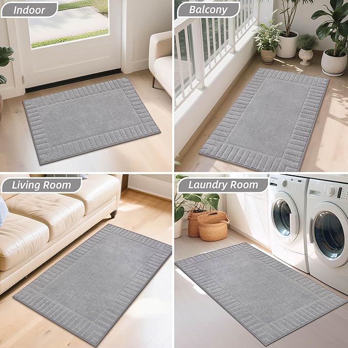 BEQHAUSE Door-Mat-Non-Slip Front Door Mat Washable Low-Profile Entrance Rugs for Front Door Entry Dirt Trapper Door Mats Absorbent Welcome Mats,20"x32",Light Grey