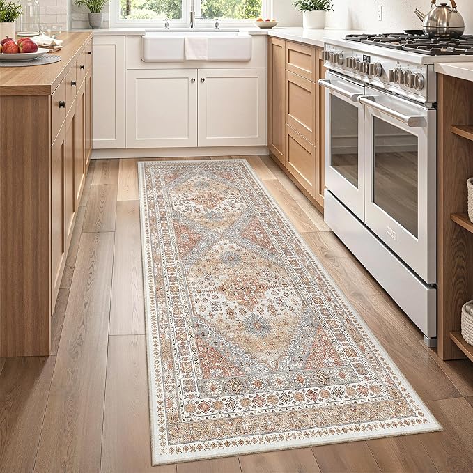 zesthome Runner Rug 2x5 - Stain Resistant Machine Washable Rug, Non Slip Vintage Hallway Runner Rugs, Low Pile Lightweight Runners for Kitchen, Entryway and Corridor